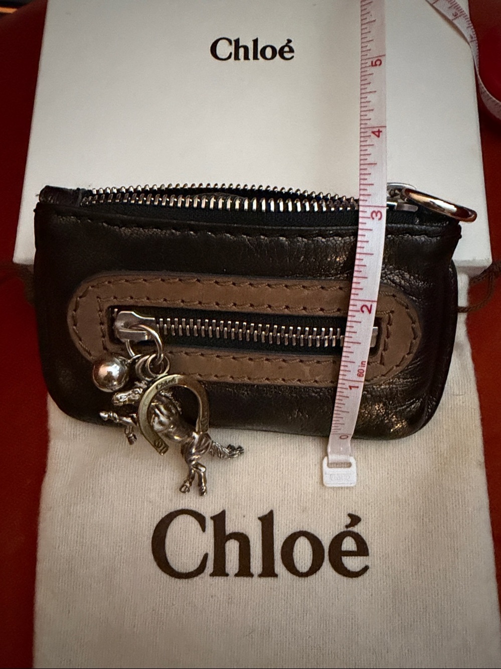 RARE Chloe Metallic Black and Brown Leather Key Holder with Charm - Picture 9 of 9